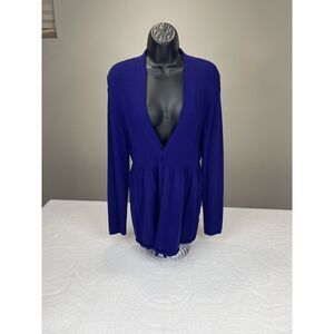 Eileen Fisher Sweater Womens Blue Ribbed Italian Yarn Open Cardigan Basic size L